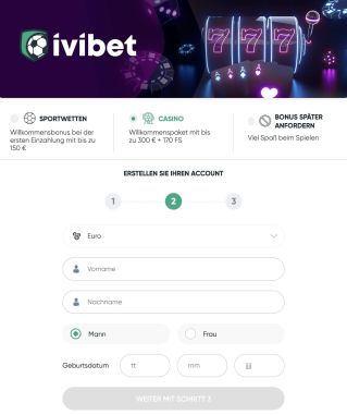 Geben Sie Ihre persönlichen Daten bei Ivibet ein.