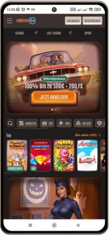 Neon54 Casino Hauptseite auf dem Handy