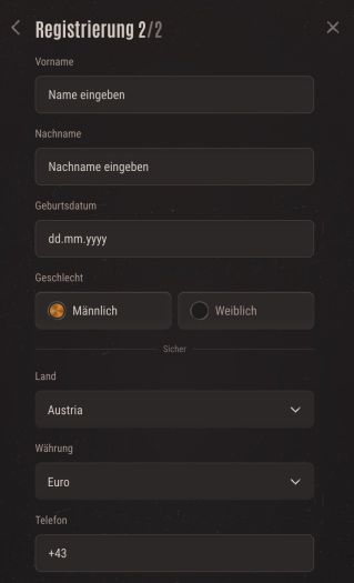 Geben Sie Ihre persönlichen Daten bei Ivibet ein.