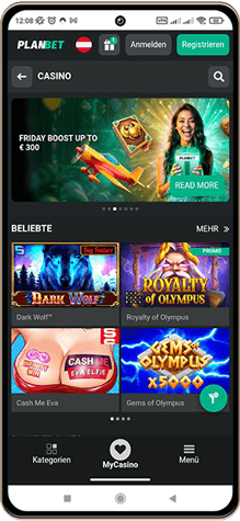 Planbet Casino auf einem Mobiltelefon
