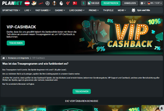 Planbet Casino VIP Seite