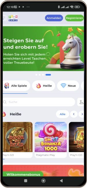 Plangames Casino auf dem Bildschirm eines Mobiltelefons