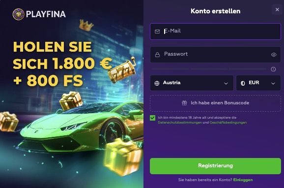 Playfina-Registrierungsprozess