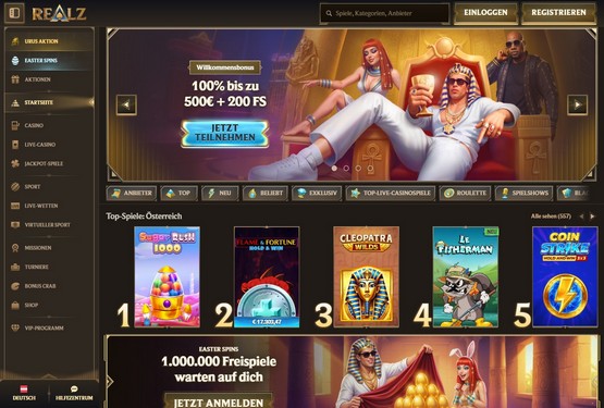Realz Casino Hauptseite