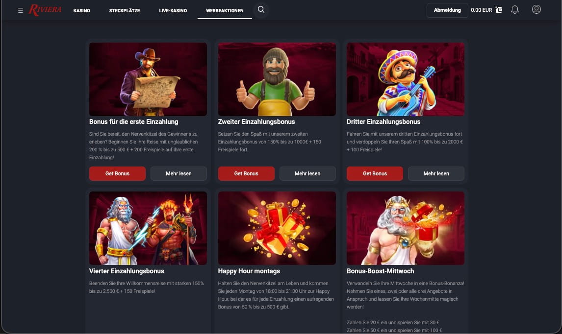 Riviera Casino Bonusseite