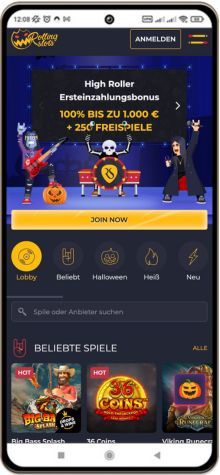 Rolling Slots Casino auf einem Mobiltelefon