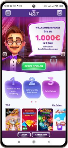 SlotsPalace Casino Hauptseite auf dem Handy