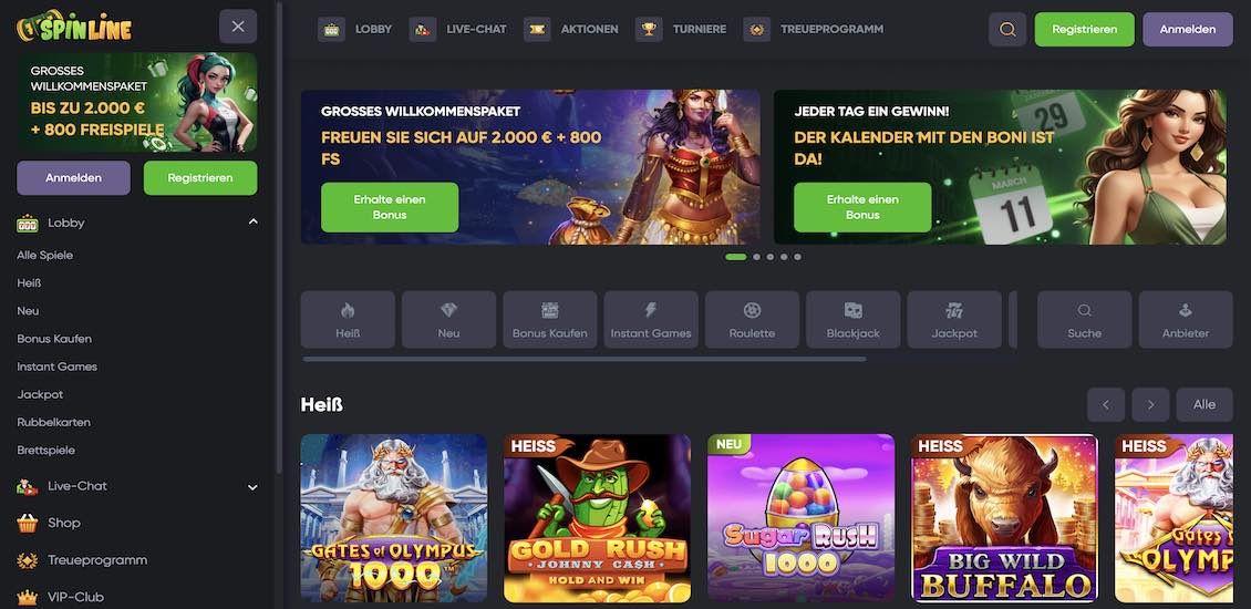 Spinline Casino Hauptseite