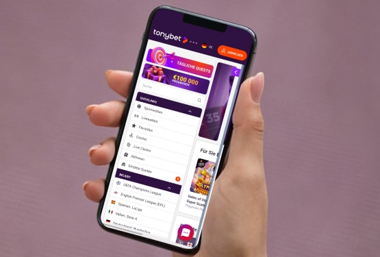 Tonybet Casino Hauptseite auf dem Handy