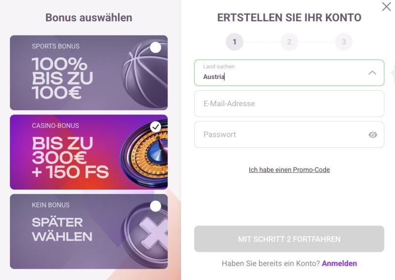 Erstellung von Benutzername und Passwort bei Tonybet