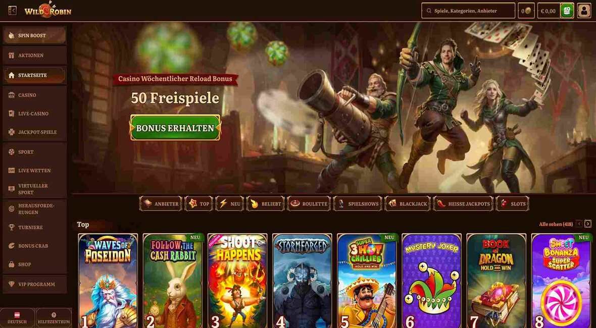 WildRobin Casino auf einem Computerbildschirm