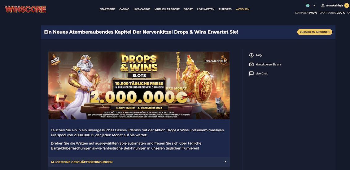 Winscore Casino Drops & Wins