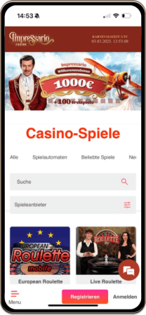 Impressario Casino auf einem Mobiltelefon