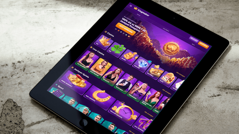 Kingmaker Casino auf einem iPad-Bildschirm