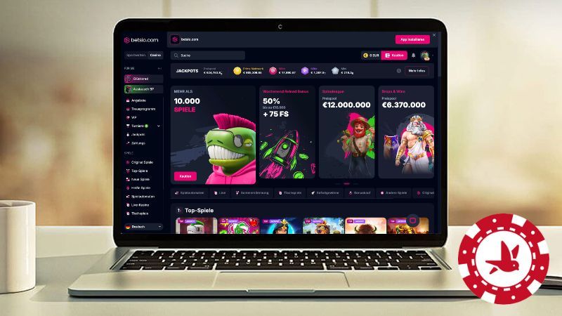 Betsio Casino auf einem Computerbildschirm