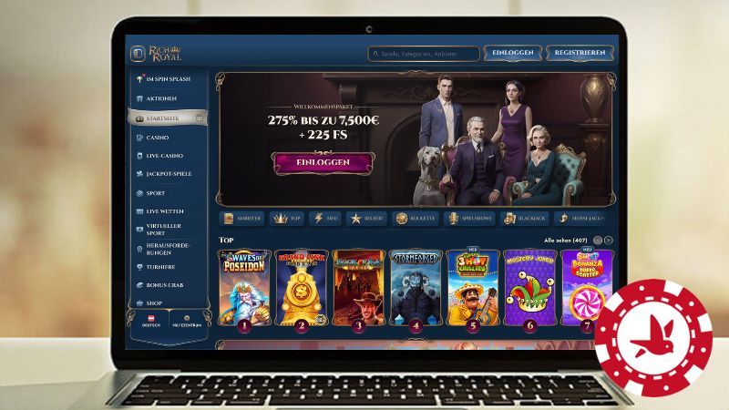 Rich Royal Casino auf einem Computerbildschirm