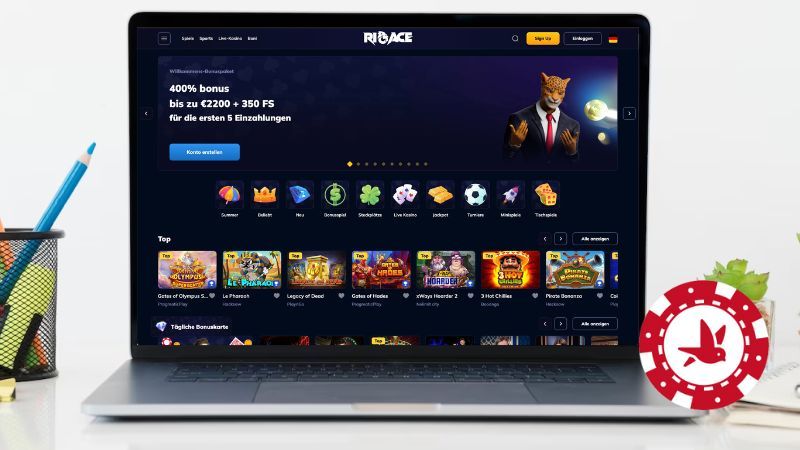 Rioace Casino auf einem Computerbildschirm