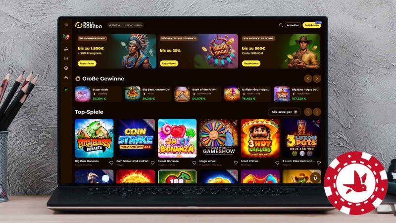 Rolldorado Casino auf einem Computerbildschirm