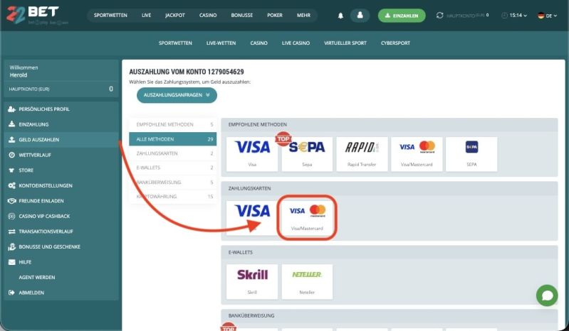 MasterCard auswählen