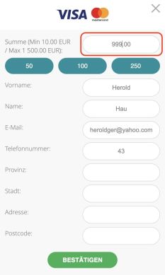 Geben Sie den gewünschten Einzahlungsbetrag ein