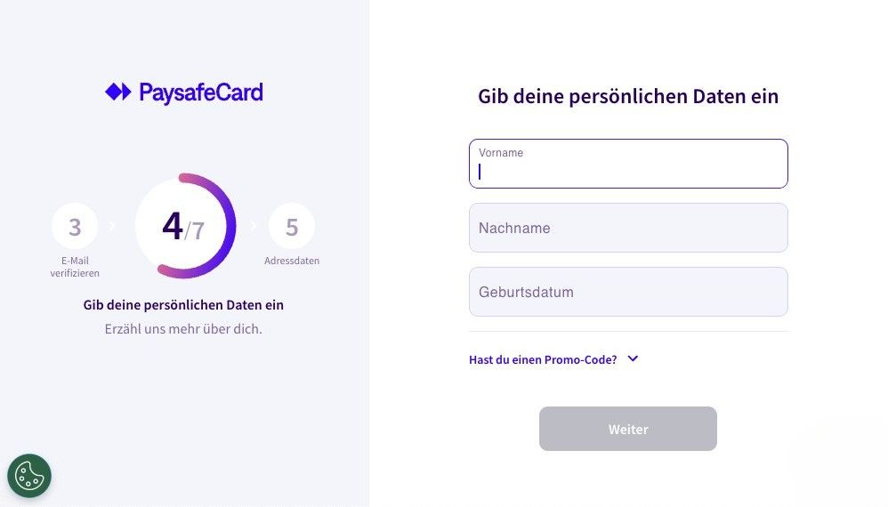 Persönliche Daten eintragen