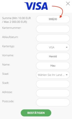 Gib den gewünschten Auszahlungsbetrag ein