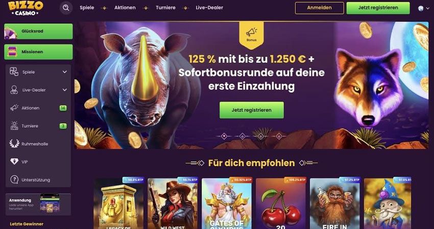 Bizzo Casino Hauptseite