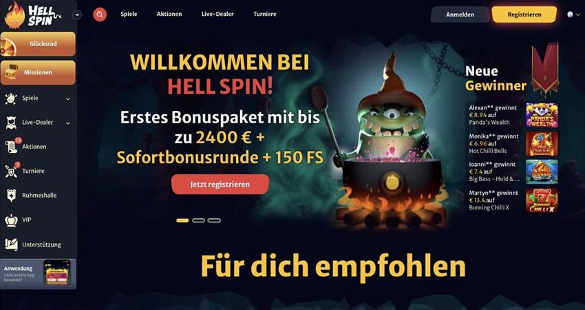 Hell Spin Casino Hauptseite