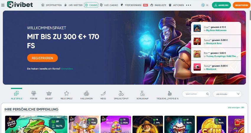 Ivibet Casino Hauptseite