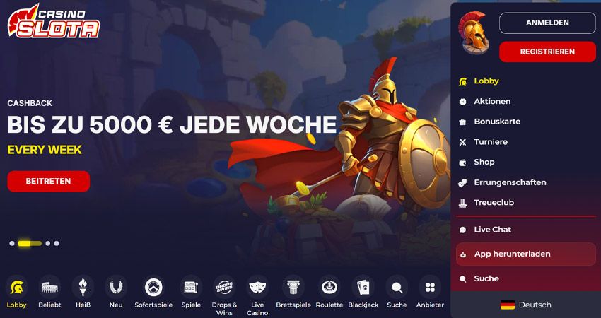 Slota Casino Hauptseite