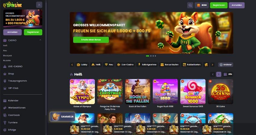 Spinline Casino Hauptseite